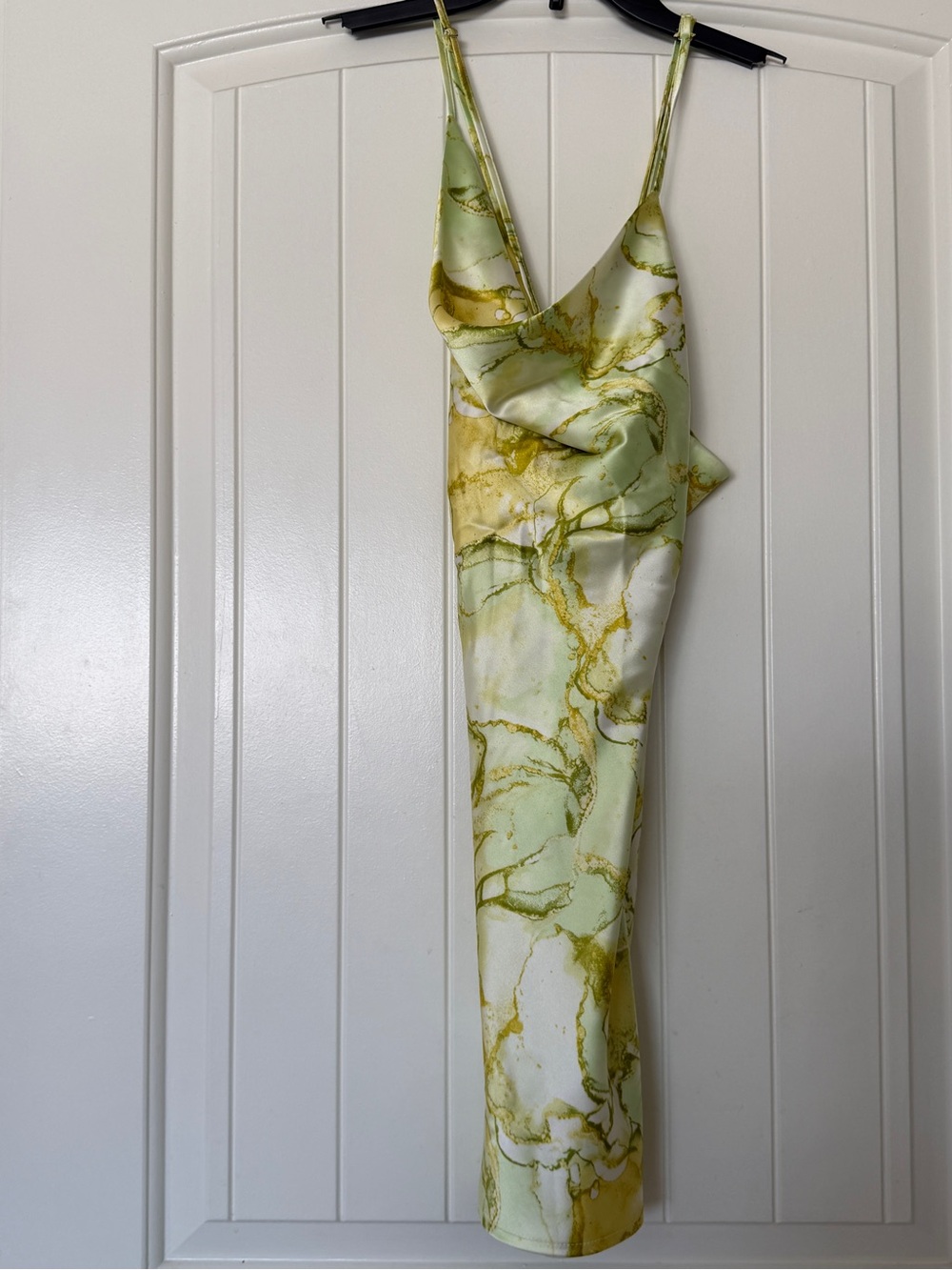 Y2K Sage Green Marble Satin Slip Dress | Fairycore Coquette Cowl Neck Dress S